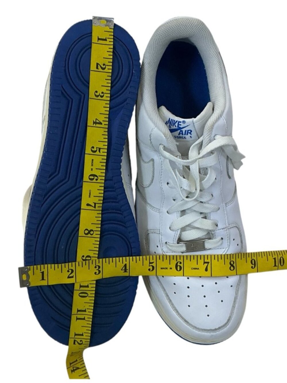 Nike Air Force 1 sneakers Vintage 2008 Leather Low Top white blue Men Size 12 - Picture 9 of 16